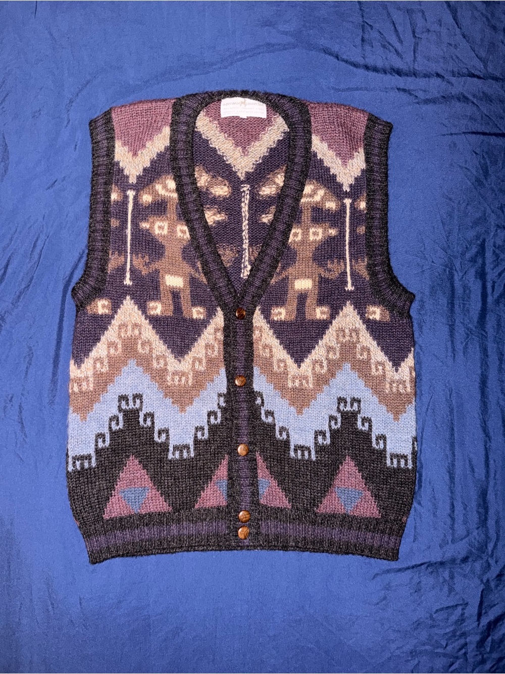 Vintage Peruvian Connection 100% Alpaca Sweater Vest Geometric Rare 80s 90